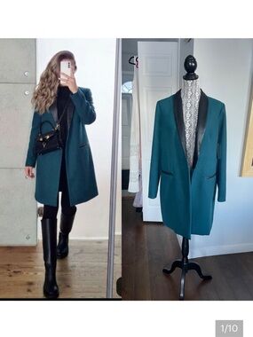 NWT BB Dakota Teal Coat Blazer Jacket With Real Leather Trim. Large.